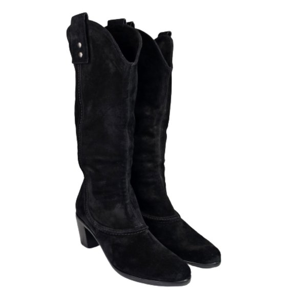 Vaneli Hash Black Nubuck Knee High Stitching Adjustable Snap Pull On Heel Boots - Picture 16 of 16